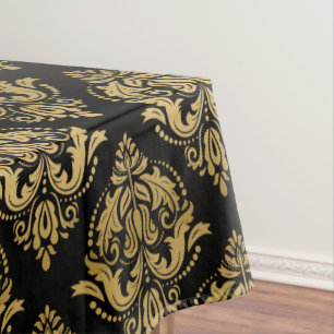 Geometrisches Muster für schwarze und goldene flor Tischdecke