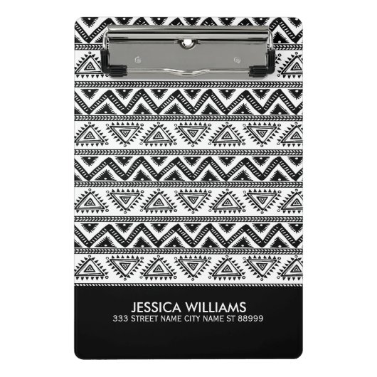Geometrisches Muster für schwarze und weiße Tribal Mini Klemmbrett (Vorderseite)