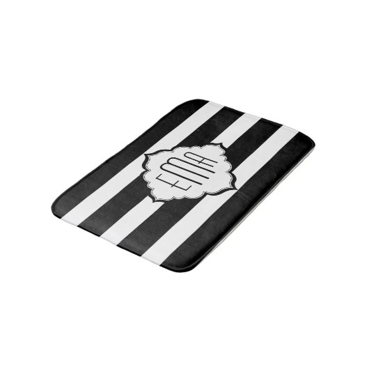 Geometrisches Muster für Schwarzweiß-Streifen Badematte (Schrägansicht)