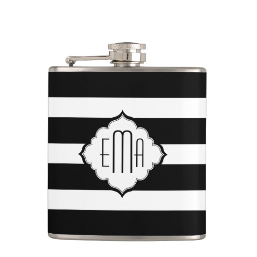 Geometrisches Muster für Schwarzweiß-Streifen Flachmann (Vorderseite)