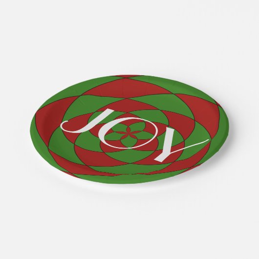 Geometrisches Muster für Weihnachts-Joy Holiday Pappteller (Schrägansicht)