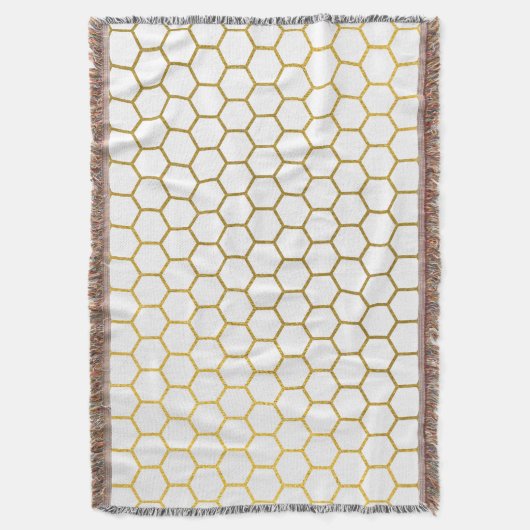 Geometrisches Muster für Weiß und Gold Hexagon Decke (Vorderseite Vertikal)