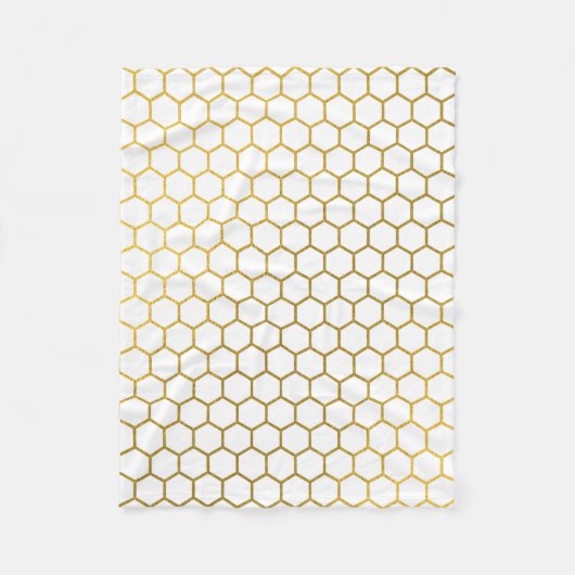 Geometrisches Muster für Weiß und Gold Hexagon Fleecedecke (Vorderseite)