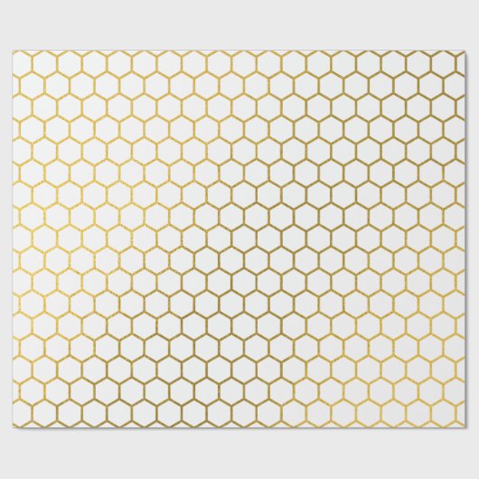 Geometrisches Muster für Weiß und Gold Hexagon Geschenkpapier (Flach)