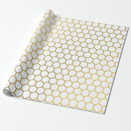 Geometrisches Muster für Weiß und Gold Hexagon Geschenkpapier