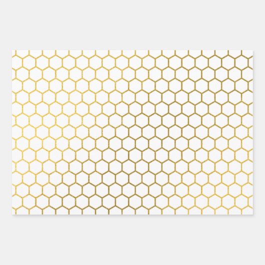 Geometrisches Muster für Weiß und Gold Hexagon Geschenkpapier Set (Vorderseite)