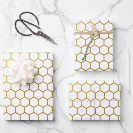 Geometrisches Muster für Weiß und Gold Hexagon Geschenkpapier Set