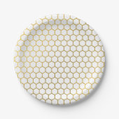 Geometrisches Muster für Weiß und Gold Hexagon Pappteller (Vorderseite)
