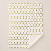 Geometrisches Muster für Weiß und Gold Hexagon Sherpadecke (Vorderseite)