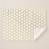 Geometrisches Muster für Weiß und Gold Hexagon Sherpadecke (Vorderseite (Horizontal))