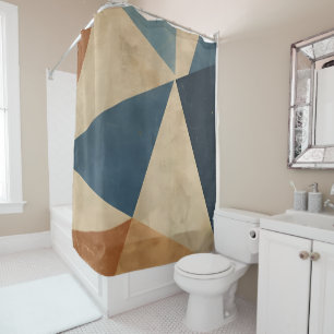 Geometrisches Muster in Blau-, Beige- und Rosttöne Duschvorhang