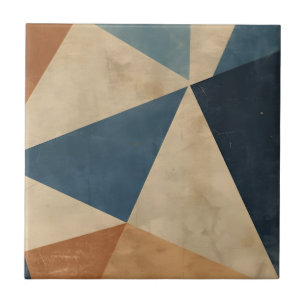 Geometrisches Muster in Blau-, Beige- und Rosttöne Fliese