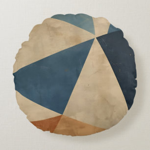 Geometrisches Muster in Blau-, Beige- und Rosttöne Rundes Kissen