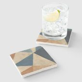 Geometrisches Muster in Blau-, Beige- und Rosttöne Steinuntersetzer (Seitenansicht)