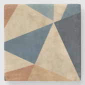Geometrisches Muster in Blau-, Beige- und Rosttöne Steinuntersetzer (Vorderseite)