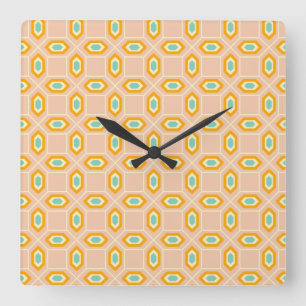 Geometrisches Muster in blau und orange Diamantfor Quadratische Wanduhr