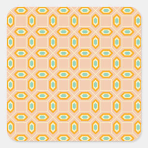Geometrisches Muster in blau und orange Diamantfor Quadratischer Aufkleber