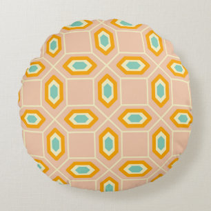Geometrisches Muster in blau und orange in Diamant Rundes Kissen
