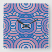 Geometrisches Muster in Blau und Rosa Quadratische Wanduhr (Vorderseite)