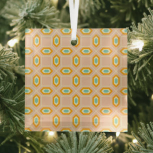 Geometrisches Muster in blau-weißen und orangefarb Ornament Aus Glas
