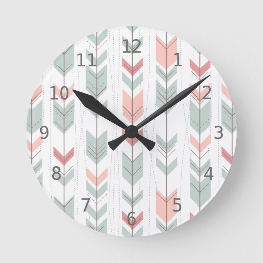 Geometrisches Muster in der Retro Art Runde Wanduhr (Vorderseite)