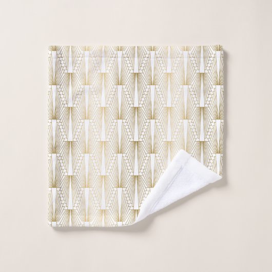 Geometrisches Muster in Gold und Weiß Art Deco Badhandtuch Set (Waschlappen)