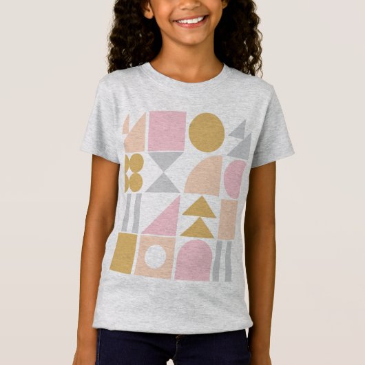 Geometrisches Muster in Pastellrosa und Gold T-Shirt (Vorderseite)