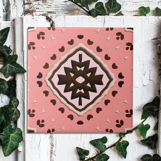 Geometrisches Muster in rosa und braunen Beige Fliese