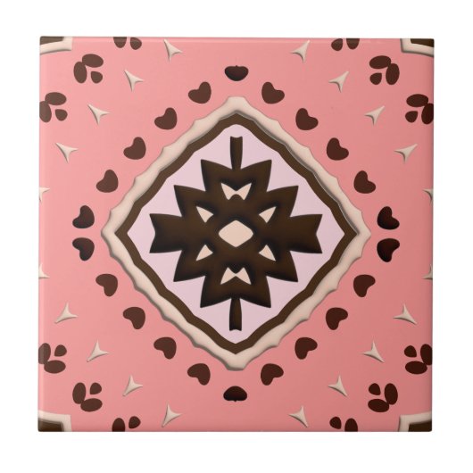 Geometrisches Muster in rosa und braunen Beige Fliese (Vorderseite)