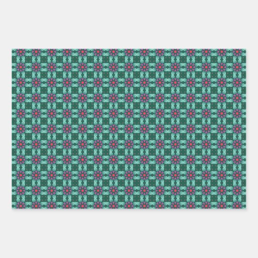 Geometrisches Muster in Rosa und Grün Geschenkpapier Set (Vorderseite 3)