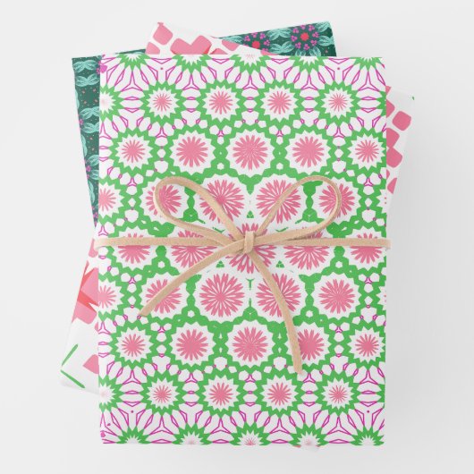 Geometrisches Muster in Rosa und Grün Geschenkpapier Set (Beispiel)