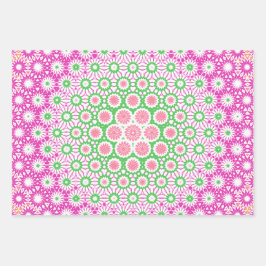 Geometrisches Muster in Rosa und Grün Geschenkpapier Set