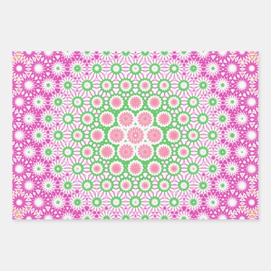 Geometrisches Muster in Rosa und Grün Geschenkpapier Set (Vorderseite)