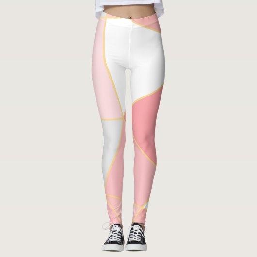 Geometrisches Muster in rosa weiß und gold Leggings (Vorderseite)