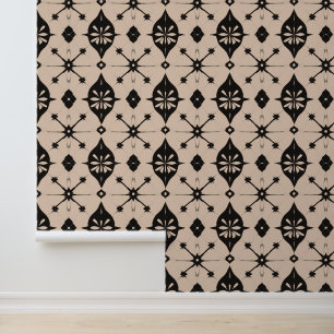 Geometrisches Muster in schwarz und beige Tapete