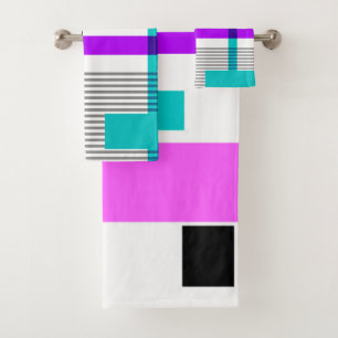 geometrisches Muster in Streifen- und Neonfarben Badhandtuch Set