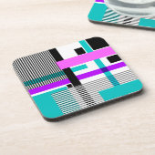 geometrisches Muster in Streifen- und Neonfarben Getränkeuntersetzer (Linke Seite)