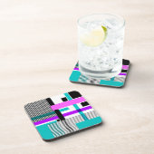 geometrisches Muster in Streifen- und Neonfarben Getränkeuntersetzer (Rechte Seite)