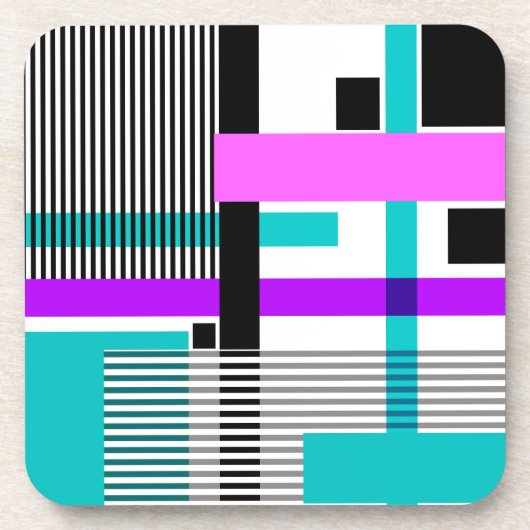 geometrisches Muster in Streifen- und Neonfarben Getränkeuntersetzer (Vorderseite)