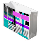 geometrisches Muster in Streifen- und Neonfarben Große Geschenktüte (Vorderseite Schrägansicht)
