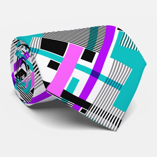 geometrisches Muster in Streifen- und Neonfarben Krawatte (Gerollt)