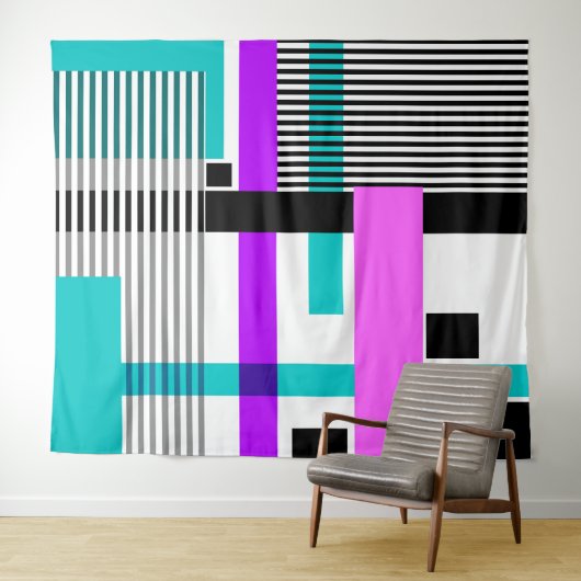 geometrisches Muster in Streifen- und Neonfarben Wandteppich (Beispiel (Horizontal))