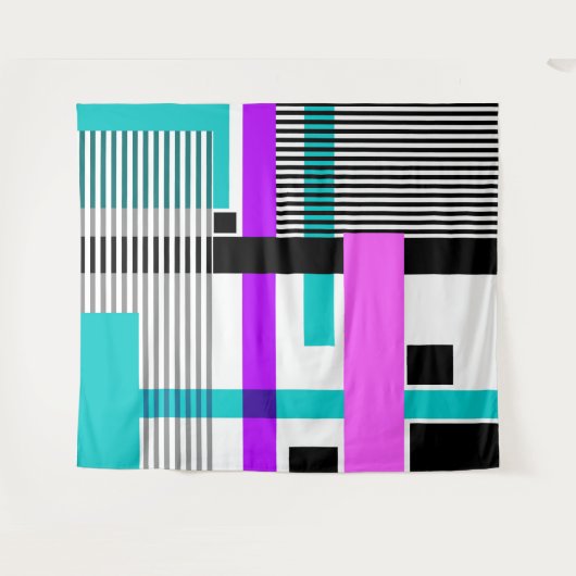 geometrisches Muster in Streifen- und Neonfarben Wandteppich (Vorderseite (Horizontal))