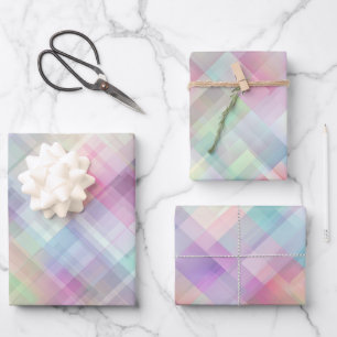 Geometrisches Muster   Irisierender Diamantschliff Geschenkpapier Set