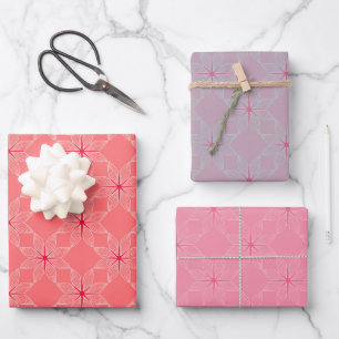 Geometrisches Muster   Koralle, Mauve und Blush Geschenkpapier Set