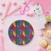 Geometrisches Muster, Lila-grün Pappteller (Party)