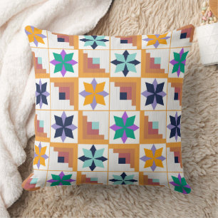 Geometrisches Muster, mehrfarbiges Patchwork Kissen