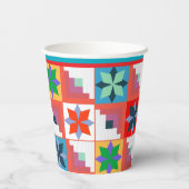 Geometrisches Muster, mehrfarbiges Patchwork Pappbecher (Rückseite)