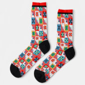 Geometrisches Muster, mehrfarbiges Patchwork Socken (Linkes Detail)