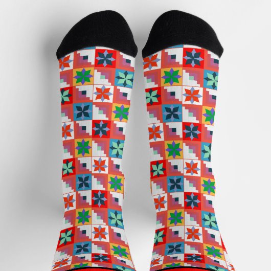 Geometrisches Muster, mehrfarbiges Patchwork Socken (Oben)